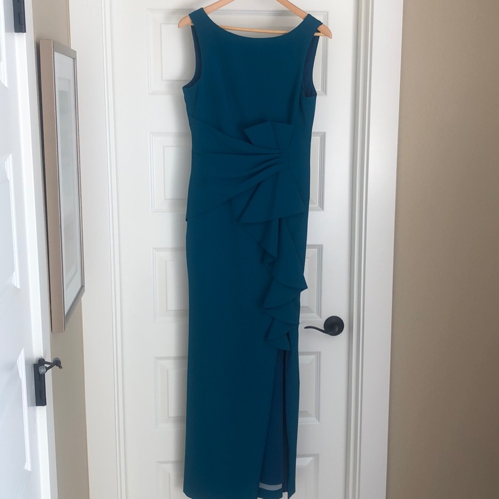 Eliza J Sleeveless Cascading Ruffle Gown